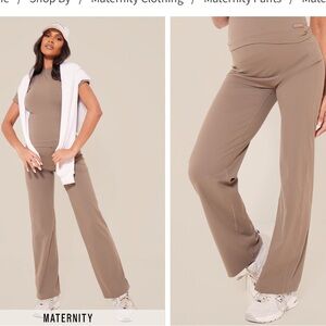 PrettyLittleThing Maternity Wide Leg Pants in Taupe
